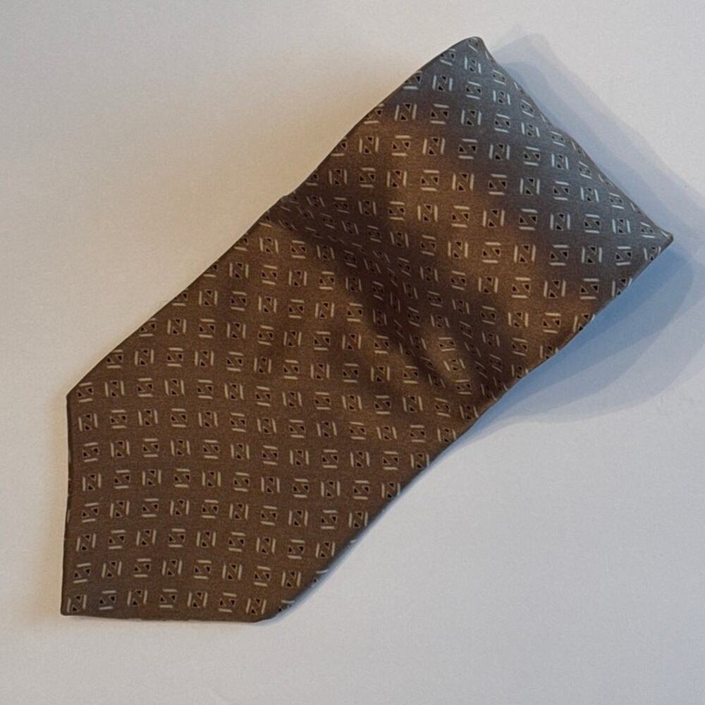 BILL BLASS 63" Long Silk Tie Geometric Foulard Black Label Tie 3" W Multicolor